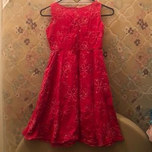 Red Denim Dress with White Flowers